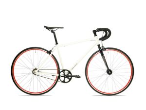 Avalanche Challenga 700C single-speed commuter bike side view in white/red
